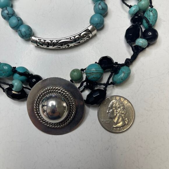 Turquoise dyed stone beads beaded necklace costume jewelry bohemian western - Picture 10 of 16